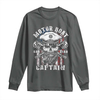 Motor Boat Captain Long Sleeve Shirt Patriotic American Flag