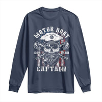 Motor Boat Captain Long Sleeve Shirt Patriotic American Flag