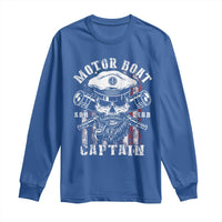 Motor Boat Captain Long Sleeve Shirt Patriotic American Flag