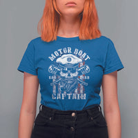 Motor Boat Captain T Shirt For Women Patriotic American Flag