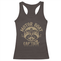 Funny Raccoon Motor Boat Captain Racerback Tank Top