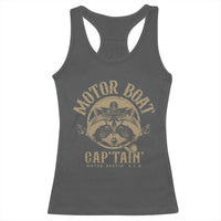 Funny Raccoon Motor Boat Captain Racerback Tank Top