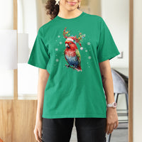 Christmas T Shirt For Women Cute Parot Reindeer Santa Hat - Wonder Print Shop