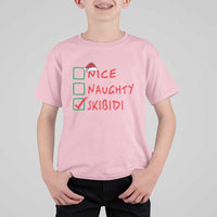 Funny Xmas T Shirt For Kid Nice Naughty Skibidi - Wonder Print Shop