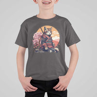 Japanese Samurai Cat T Shirt For Kid Floral Warrior Geisha Woman Tokyo Anime - Wonder Print Shop