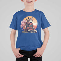 Japanese Samurai Cat T Shirt For Kid Floral Warrior Geisha Woman Tokyo Anime - Wonder Print Shop