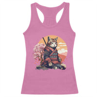 Japanese Samurai Cat Racerback Tank Top Floral Warrior Geisha Woman Tokyo Anime
