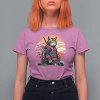 Japanese Samurai Cat T Shirt For Women Floral Warrior Geisha Woman Tokyo Anime - Wonder Print Shop
