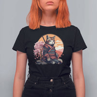 Japanese Samurai Cat T Shirt For Women Floral Warrior Geisha Woman Tokyo Anime - Wonder Print Shop