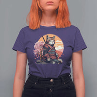 Japanese Samurai Cat T Shirt For Women Floral Warrior Geisha Woman Tokyo Anime - Wonder Print Shop