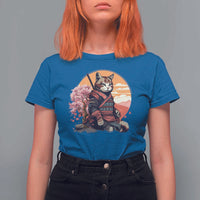 Japanese Samurai Cat T Shirt For Women Floral Warrior Geisha Woman Tokyo Anime - Wonder Print Shop