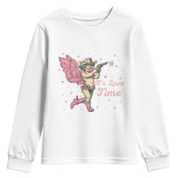 Funny Valentine's Day Youth Sweatshirt It's Love Time Cowboy Cupid