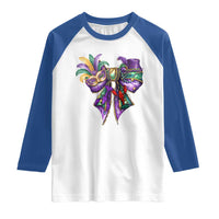 Coquette Bow Mardi Gras Raglan Shirt New Orleans Carnival Beads Mask Crawfish