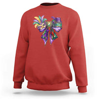 Coquette Bow Mardi Gras Sweatshirt New Orleans Carnival Beads Mask Crawfish