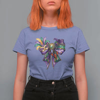 Coquette Bow Mardi Gras T Shirt For Women New Orleans Carnival Beads Mask Crawfish