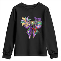 Coquette Bow Mardi Gras Youth Sweatshirt New Orleans Carnival Beads Mask Crawfish