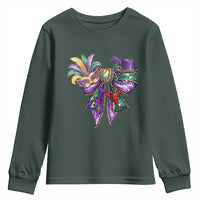 Coquette Bow Mardi Gras Youth Sweatshirt New Orleans Carnival Beads Mask Crawfish