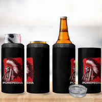 Mexican Indian Purepecha 4 in 1 Can Cooler Tumbler Mexico Indigenous Proud Chief Vintage