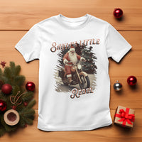 Christmas T Shirt Santa's Little Rebel Rinding Motorcycle Vintage Xmas - Wonder Print Shop