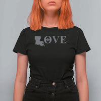 LOVE Louisiana T Shirt For Women Fleur De Lis LA Map