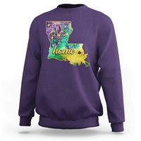 Home Louisiana Sweatshirt Mardi Gras Fleur De Lis LA Map