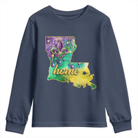 Home Louisiana Youth Sweatshirt Mardi Gras Fleur De Lis LA Map