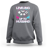 Engagement Sweatshirt Leveled Up To Husband Funny Gamer Vaporwave Newly Engaged Couple Matching - Wonder Print Shop