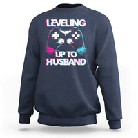 Engagement Sweatshirt Leveled Up To Husband Funny Gamer Vaporwave Newly Engaged Couple Matching - Wonder Print Shop