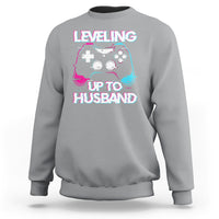 Engagement Sweatshirt Leveled Up To Husband Funny Gamer Vaporwave Newly Engaged Couple Matching - Wonder Print Shop