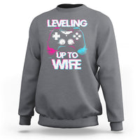 Engagement Sweatshirt Leveled Up To WIfe Funny Gamer Vaporwave Newly Engaged Couple Matching - Wonder Print Shop