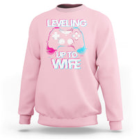 Engagement Sweatshirt Leveled Up To WIfe Funny Gamer Vaporwave Newly Engaged Couple Matching - Wonder Print Shop