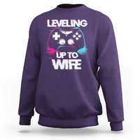 Engagement Sweatshirt Leveled Up To WIfe Funny Gamer Vaporwave Newly Engaged Couple Matching - Wonder Print Shop