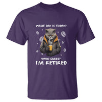 Retirement T Shirt What Day Is Today Who Cares Im Retired Funny Cat Drinking Coffee - Wonder Print Shop