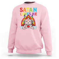 Funny Halloween Sweatshirt Satan Loves Me Rainbow Goat - Wonder Print Shop