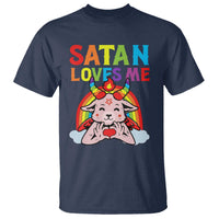 Funny Halloween T Shirt Satan Loves Me Rainbow Goat - Wonder Print Shop