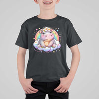 Cute Baby Pygmy Hippo Pastel Rainbow T Shirt For Kid - Wonder Print Shop