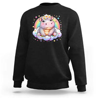 Cute Baby Pygmy Hippo Pastel Rainbow Sweatshirt - Wonder Print Shop