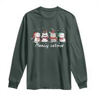 Xmas Cat Long Sleeve Shirt Meowy Catmas Cute Cat Santa Hat