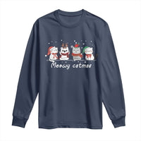 Xmas Cat Long Sleeve Shirt Meowy Catmas Cute Cat Santa Hat
