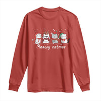 Xmas Cat Long Sleeve Shirt Meowy Catmas Cute Cat Santa Hat
