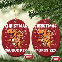 Funny Xmas Christmas Ornament Gingerbread Riding Dinosaur Christmas Saurus Rex - Wonder Print Shop