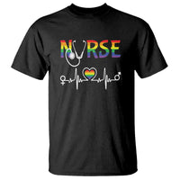LGBT Nurse T Shirt Rainbow Flag Heartbeat Nurse RN Gay Pride - Wonder Print Shop