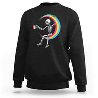 Pansexual Pride Sweatshirt Skeleton Drinking Coffee LGBTQ Pan Flag - Wonder Print Shop