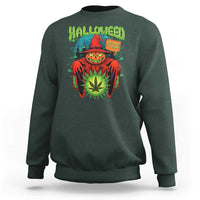 Funny Halloween Sweatshirt Happy Halloweed Pumpkin Witch Weed Cannabis Smoking - Wonder Print Shop