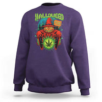 Funny Halloween Sweatshirt Happy Halloweed Pumpkin Witch Weed Cannabis Smoking - Wonder Print Shop