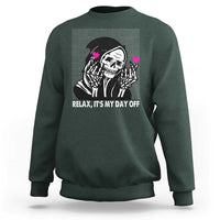 Funny Grim Reaper Sweatshirt Relax It's My Day Off Halloween - Wonder Print Shop