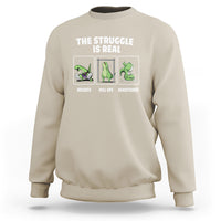 The Struggle Is Real Dinosaur Fitness Gymer Weight Pull Up Handstand Sweatshirt - Wonder Print Shop