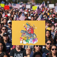 Funny Christmas LGBT Protest Sign Rainbow Flag Santa Riding Dinosaur - Wonder Print Shop