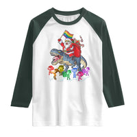 Funny Christmas LGBT Raglan Shirt Rainbow Flag Santa Riding Dinosaur