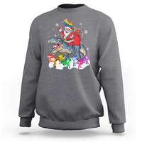 Funny Christmas LGBT Sweatshirt Rainbow Flag Santa Riding Dinosaur - Wonder Print Shop